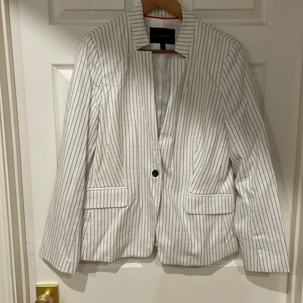 White Pinstripe Suit Jacket